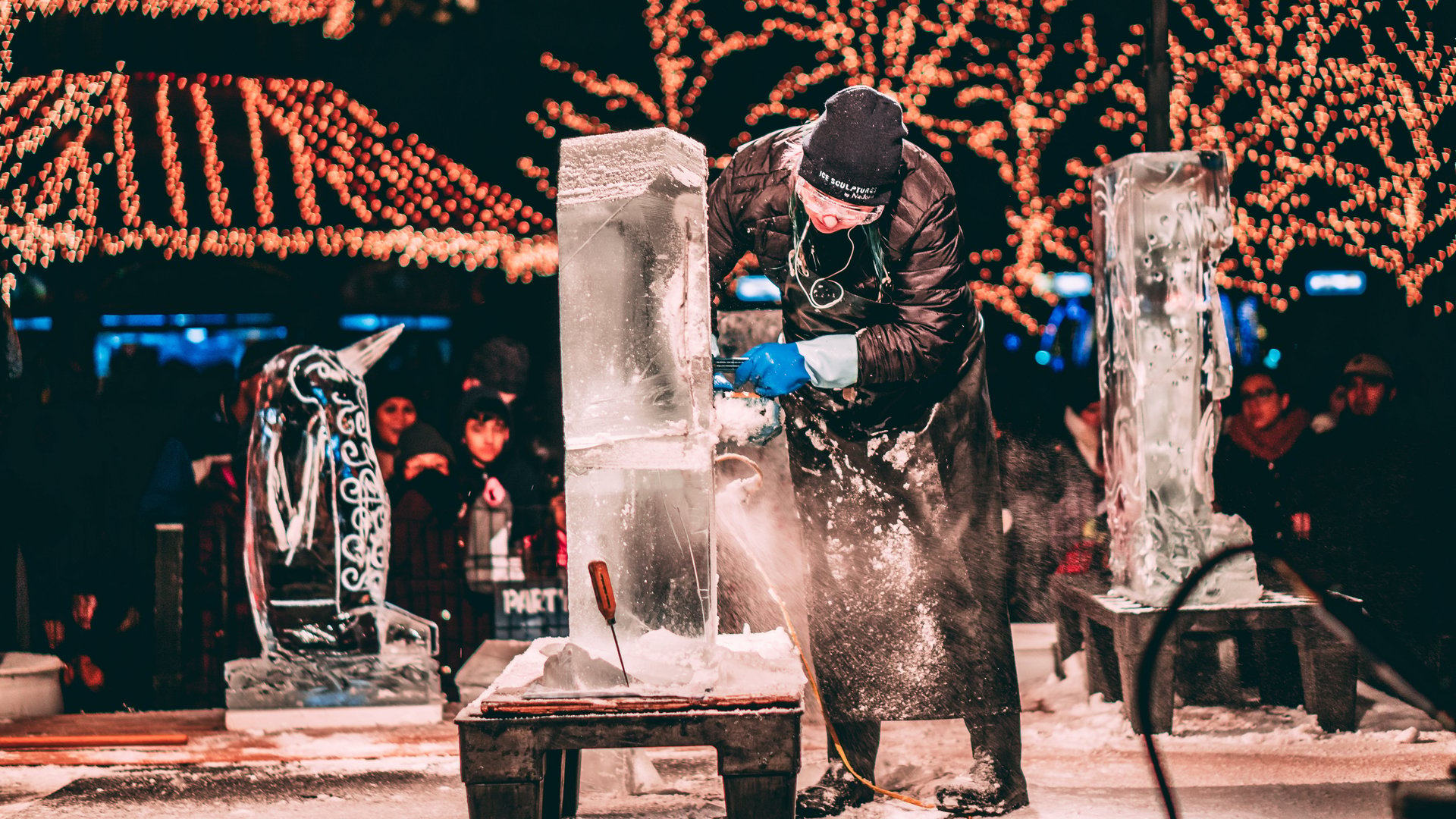 ice sculpture being made